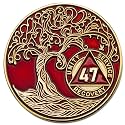 1 to 50 Year Twisted Tree of Life Sobriety Coin - Gold Plated AA Chips &amp; Medallions - 47 Year Sobriety Coin - Red