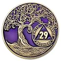 1 to 50 Year Twisted Tree of Life Sobriety Coin - Gold Plated AA Chips &amp; Medallions - 29 Year Sobriety Coin - Purple