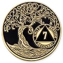 1 to 50 Year Twisted Tree of Life Sobriety Coin - Gold Plated AA Chips &amp; Medallions - 7 Year Sobriety Coin - Black