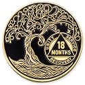 1 to 50 Year Twisted Tree of Life Sobriety Coin - Gold Plated AA Chips &amp; Medallions - 18 Months Sobriety Coin - Black