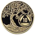 1 to 50 Year Twisted Tree of Life Sobriety Coin - Gold Plated AA Chips &amp; Medallions - 10 Year Sobriety Coin - Black