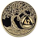1 to 50 Year Twisted Tree of Life Sobriety Coin - Gold Plated AA Chips &amp; Medallions - 42 Year Sobriety Coin - Black