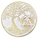 1 to 50 Year Twisted Tree of Life Sobriety Coin - Gold Plated AA Chips &amp; Medallions - 24 Year Sobriety Coin - White