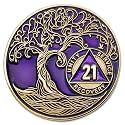 1 to 50 Year Twisted Tree of Life Sobriety Coin - Gold Plated AA Chips & Medallions - 21 Year Sobriety Coin - Purple