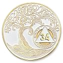 1 to 50 Year Twisted Tree of Life Sobriety Coin - Gold Plated AA Chips &amp; Medallions - 34 Year Sobriety Coin - White