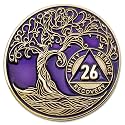 1 to 50 Year Twisted Tree of Life Sobriety Coin - Gold Plated AA Chips &amp; Medallions - 26 Year Sobriety Coin - Purple