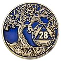 1 to 50 Year Twisted Tree of Life Sobriety Coin - Gold Plated AA Chips &amp; Medallions - 28 Year Sobriety Coin - Translucent Blue
