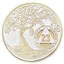 1 to 50 Year Twisted Tree of Life Sobriety Coin - Gold Plated AA Chips &amp; Medallions - 23 Year Sobriety Coin - White