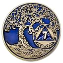 1 to 50 Year Twisted Tree of Life Sobriety Coin - Gold Plated AA Chips &amp; Medallions - 7 Year Sobriety Coin - Translucent Blue