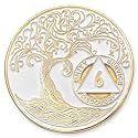 1 to 50 Year Twisted Tree of Life Sobriety Coin - Gold Plated AA Chips & Medallions - 6 Year Sobriety Coin - White