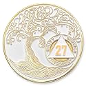 1 to 50 Year Twisted Tree of Life Sobriety Coin - Gold Plated AA Chips &amp; Medallions - 27 Year Sobriety Coin - White