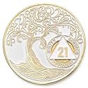 1 to 50 Year Twisted Tree of Life Sobriety Coin - Gold Plated AA Chips &amp; Medallions - 21 Year Sobriety Coin - White