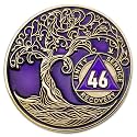 1 to 50 Year Twisted Tree of Life Sobriety Coin - Gold Plated AA Chips &amp; Medallions - 46 Year Sobriety Coin - Purple