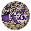 1 to 50 Year Twisted Tree of Life Sobriety Coin - Gold Plated AA Chips &amp; Medallions - 5 Year Sobriety Coin - Purple