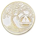 1 to 50 Year Twisted Tree of Life Sobriety Coin - Gold Plated AA Chips &amp; Medallions - 9 Months Sobriety Coin - White
