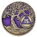 1 to 50 Year Twisted Tree of Life Sobriety Coin - Gold Plated AA Chips &amp; Medallions - 15 Year Sobriety Coin - Purple