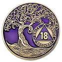 1 to 50 Year Twisted Tree of Life Sobriety Coin - Gold Plated AA Chips &amp; Medallions - 18 Year Sobriety Coin - Purple