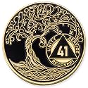 1 to 50 Year Twisted Tree of Life Sobriety Coin - Gold Plated AA Chips &amp; Medallions - 41 Year Sobriety Coin - Black