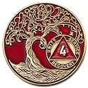 1 to 50 Year Twisted Tree of Life Sobriety Coin - Gold Plated AA Chips &amp; Medallions - 4 Year Sobriety Coin - Red
