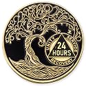 1 to 50 Year Twisted Tree of Life Sobriety Coin - Gold Plated AA Chips &amp; Medallions - 24 Hours/One Day at a Time Sobriety Coin - Black