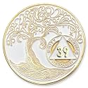 1 to 50 Year Twisted Tree of Life Sobriety Coin - Gold Plated AA Chips &amp; Medallions - 39 Year Sobriety Coin - White