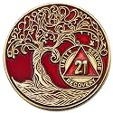 1 to 50 Year Twisted Tree of Life Sobriety Coin - Gold Plated AA Chips & Medallions - 21 Year Sobriety Coin - Red