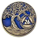 1 to 50 Year Twisted Tree of Life Sobriety Coin - Gold Plated AA Chips &amp; Medallions - 26 Year Sobriety Coin - Translucent Blue