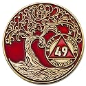 1 to 50 Year Twisted Tree of Life Sobriety Coin - Gold Plated AA Chips &amp; Medallions - 49 Year Sobriety Coin - Red