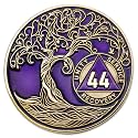 1 to 50 Year Twisted Tree of Life Sobriety Coin - Gold Plated AA Chips &amp; Medallions - 44 Year Sobriety Coin - Purple