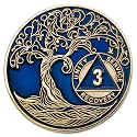 1 to 50 Year Twisted Tree of Life Sobriety Coin - Gold Plated AA Chips &amp; Medallions - 3 Year Sobriety Coin - Translucent Blue