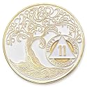 1 to 50 Year Twisted Tree of Life Sobriety Coin - Gold Plated AA Chips &amp; Medallions - 11 Year Sobriety Coin - White