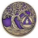1 to 50 Year Twisted Tree of Life Sobriety Coin - Gold Plated AA Chips &amp; Medallions - 6 Year Sobriety Coin - Purple