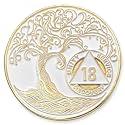 1 to 50 Year Twisted Tree of Life Sobriety Coin - Gold Plated AA Chips &amp; Medallions - 18 Year Sobriety Coin - White