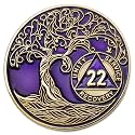 1 to 50 Year Twisted Tree of Life Sobriety Coin - Gold Plated AA Chips &amp; Medallions - 22 Year Sobriety Coin - Purple
