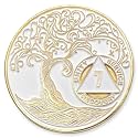 1 to 50 Year Twisted Tree of Life Sobriety Coin - Gold Plated AA Chips &amp; Medallions - 7 Year Sobriety Coin - White