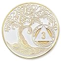 1 to 50 Year Twisted Tree of Life Sobriety Coin - Gold Plated AA Chips &amp; Medallions - 3 Year Sobriety Coin - White