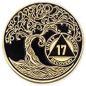 1 to 50 Year Twisted Tree of Life Sobriety Coin - Gold Plated AA Chips &amp; Medallions - 17 Year Sobriety Coin - Black