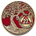 1 to 50 Year Twisted Tree of Life Sobriety Coin - Gold Plated AA Chips &amp; Medallions - 22 Year Sobriety Coin - Red