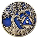 1 to 50 Year Twisted Tree of Life Sobriety Coin - Gold Plated AA Chips & Medallions - 4 Year Sobriety Coin - Translucent Blue
