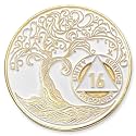 1 to 50 Year Twisted Tree of Life Sobriety Coin - Gold Plated AA Chips &amp; Medallions - 16 Year Sobriety Coin - White