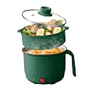1.5L Electric Hot Pot with Steamer, Stainless Steel Mini Multipurpose Cooker, Portable Rice & Baby Food Maker for Travel, Hostel Kitchen, Boil, Steam & Fry (Green)