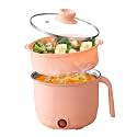1.5L Electric Hot Pot with Steamer, Stainless Steel Mini Multipurpose Cooker, Portable Rice & Baby Food Maker for Travel, Hostel Kitchen, Boil, Steam & Fry (Peach)