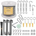 1/8" Wire Rope Kit 100FT Aircraft Cable Vinyl Coated 304 Stainless Steel Wire,7x7 Strand Cable Kit for Outdoor String Lights,Climbing Plants,Pictures,Clothes,Curtain Hanging