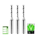 1/8 Router Bit 1/4 Shank, Spiral Upcut Router bit, 1/4 Inch CNC Router Bits, Up Cut Spiral Router Bits 1/4 Shank,Solid Carbide Router Bits 1/4, Ideal for Wood Inlay, Plunge Plastic 3PCS
