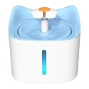 1.8L Automatic Cat Water Fountain w/Led Night Light and Level Window Ultra-Quiet Flower Style Pet Drinking for Cats and Small Dogs(Blue)