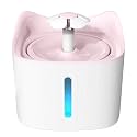 1.8L Automatic Cat Water Fountain w/Led Night Light and Level Window Ultra-Quiet Flower Style Pet Drinking for Cats and Small Dogs(Pink)