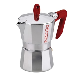 pedrini- italy aluminium moka pot 3 cup- 135 ml coffee makermocha potcoffee percolatorstovetop coffee maker product from italy since 1941 red 3 cup