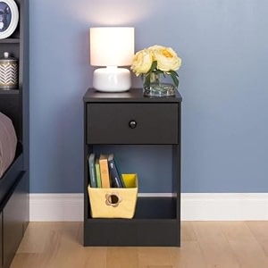 solid wood 1 drawer and 1 self storage side table night stand wooden table finish color - black 1 d