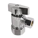 (1) EZ-Fluid Heavy Duty 1/2" Nom. (5/8" OD Comp) x 3/8" OD Comp Angle Stop Valve,1/4 Turn Handle,Chrome Brass Water Shut Off Ball Valve For Water Pipes,Bathroom,Kitchen