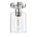 1 Light Semi Recessed Ceiling Light, Brushed Nickel Ceiling Fixtures, Modern Lighting Fixtures Ceiling Mounting, Ceiling Lights with Glass Shade for Hallway Kitchen Foyer Porch Bedroom